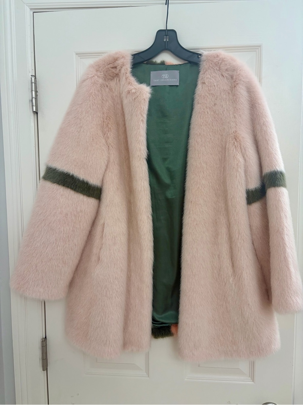 Tart Collections Blush Pink Teddy Jacket with Olive Trim